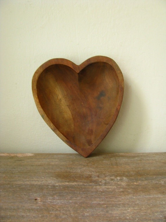 RESERVED heart shaped bowl hand carved wood by littlebyrdvintage