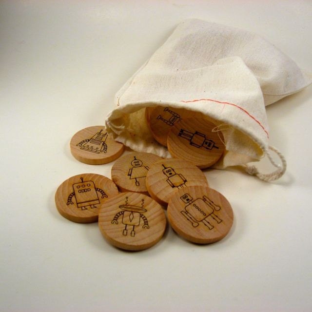 Memory Matching Game - Robots - Kids Wooden Toy for Toddler Boys and Girls