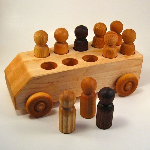 Natural Wood Toy Bus