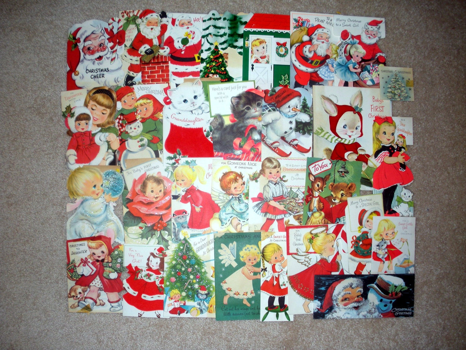 Lot of 30 Vintage Christmas Greeting Cards, 1st Christmas, Girl