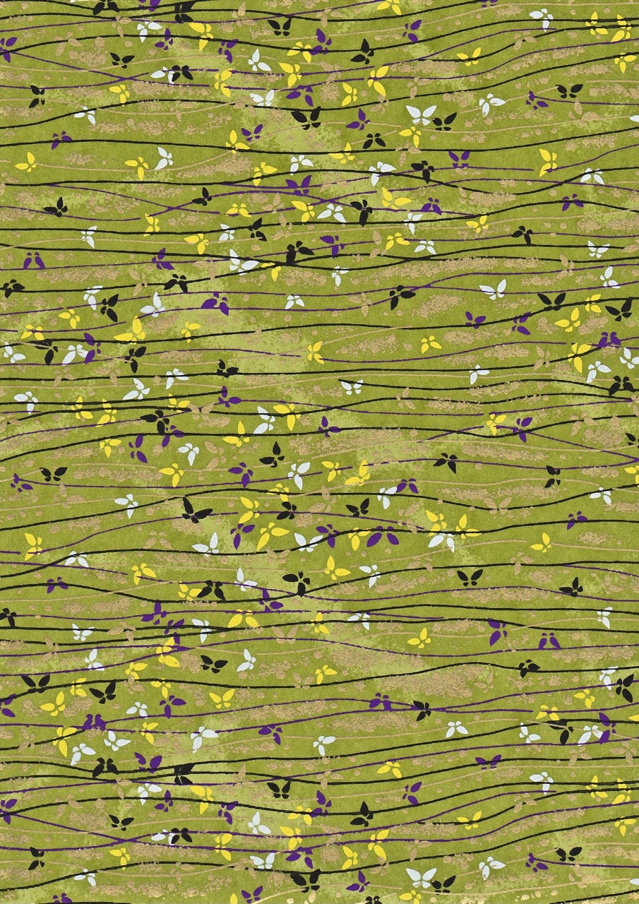 White and Purple Butterflies on Green Japanese Yuzen Chiyogami Washi Paper Sheet 23 x 15 cm (9 x 6 inches)