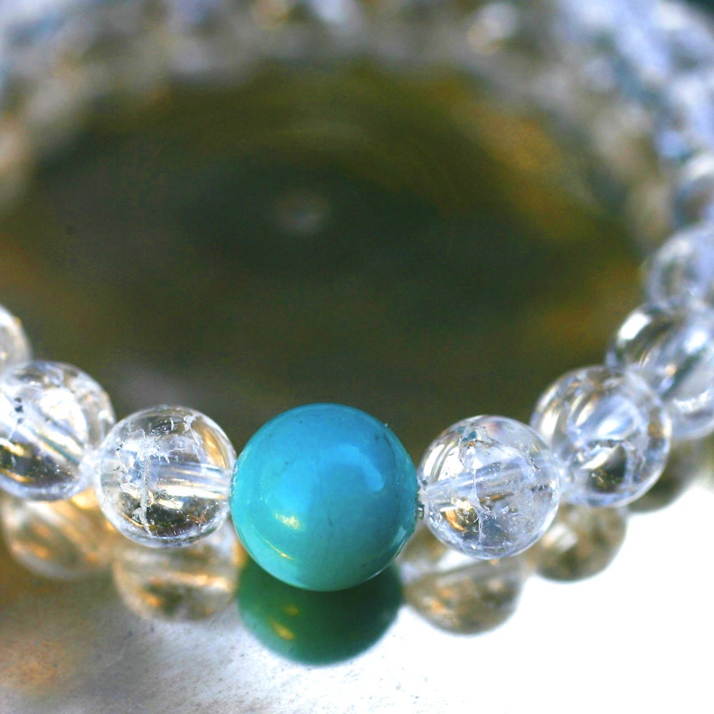 Quartz Wrist Mala Bracelet w Turquoise Howlite - Yoga Mala Wrist Prayer Beads