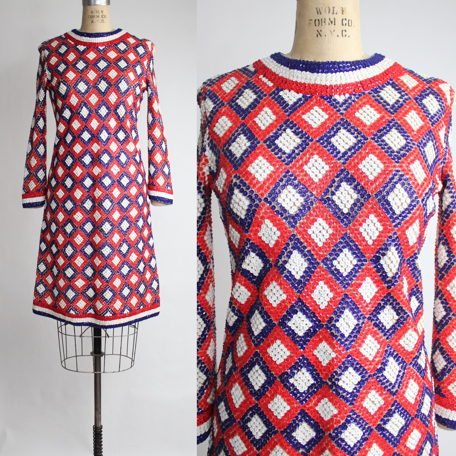 Vintage 1960s Laura Aponte Mod Sequin Shift Dress / xs