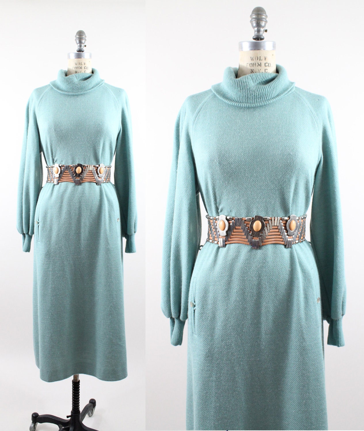 80s vintage sweater dress // vintage heather seafoam raglan pullover / M - XL