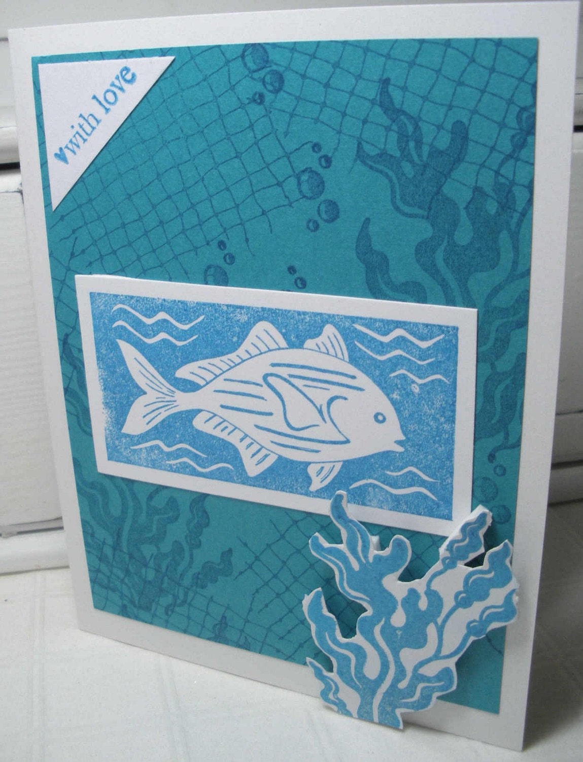 With Love Turquoise Fish 5x5 Greeting Card Handmade