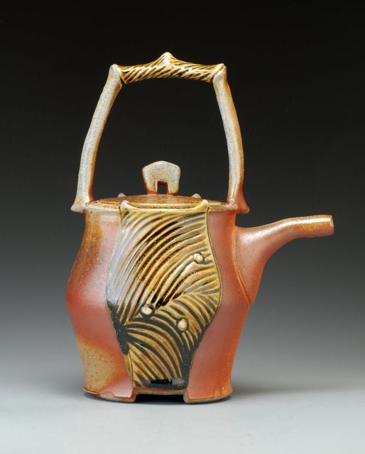 Reserved for June: Carved Teapot, honey amber, hand carved, earth tones, wood fired