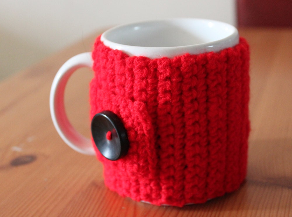 Red Mug Cozy With Embroidered Heart - Free International Shipping