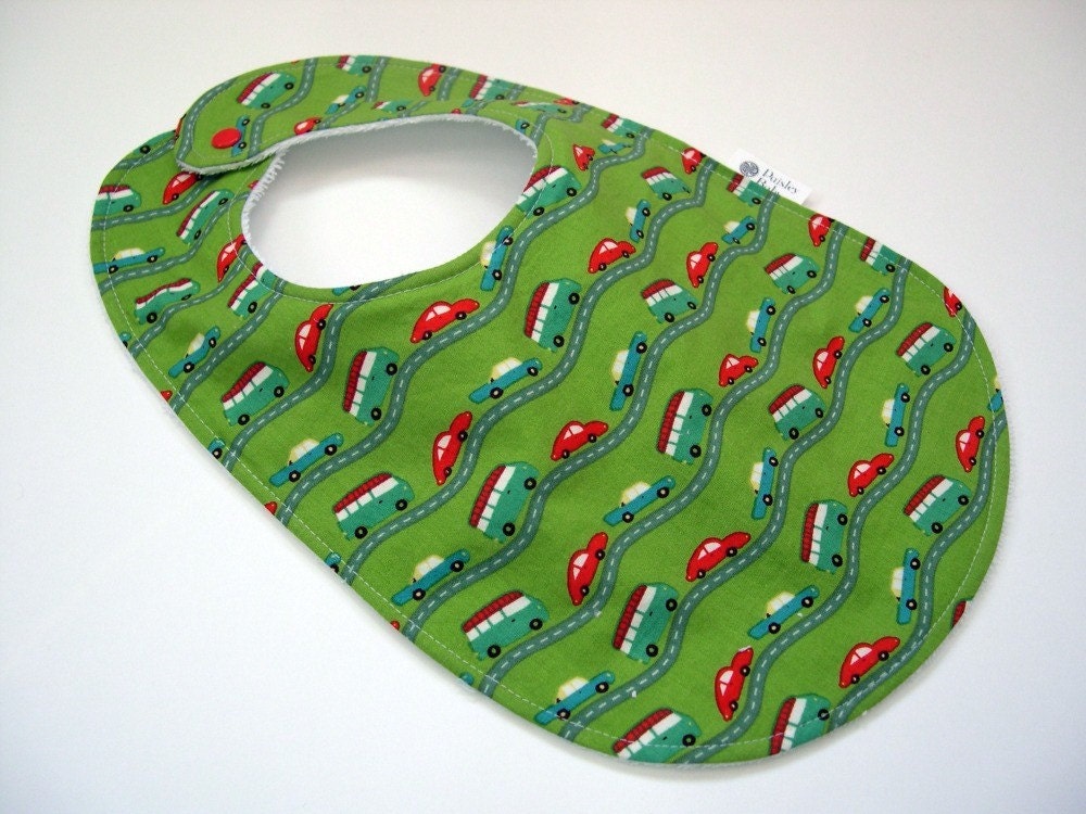 Baby Bib in Green Wheels