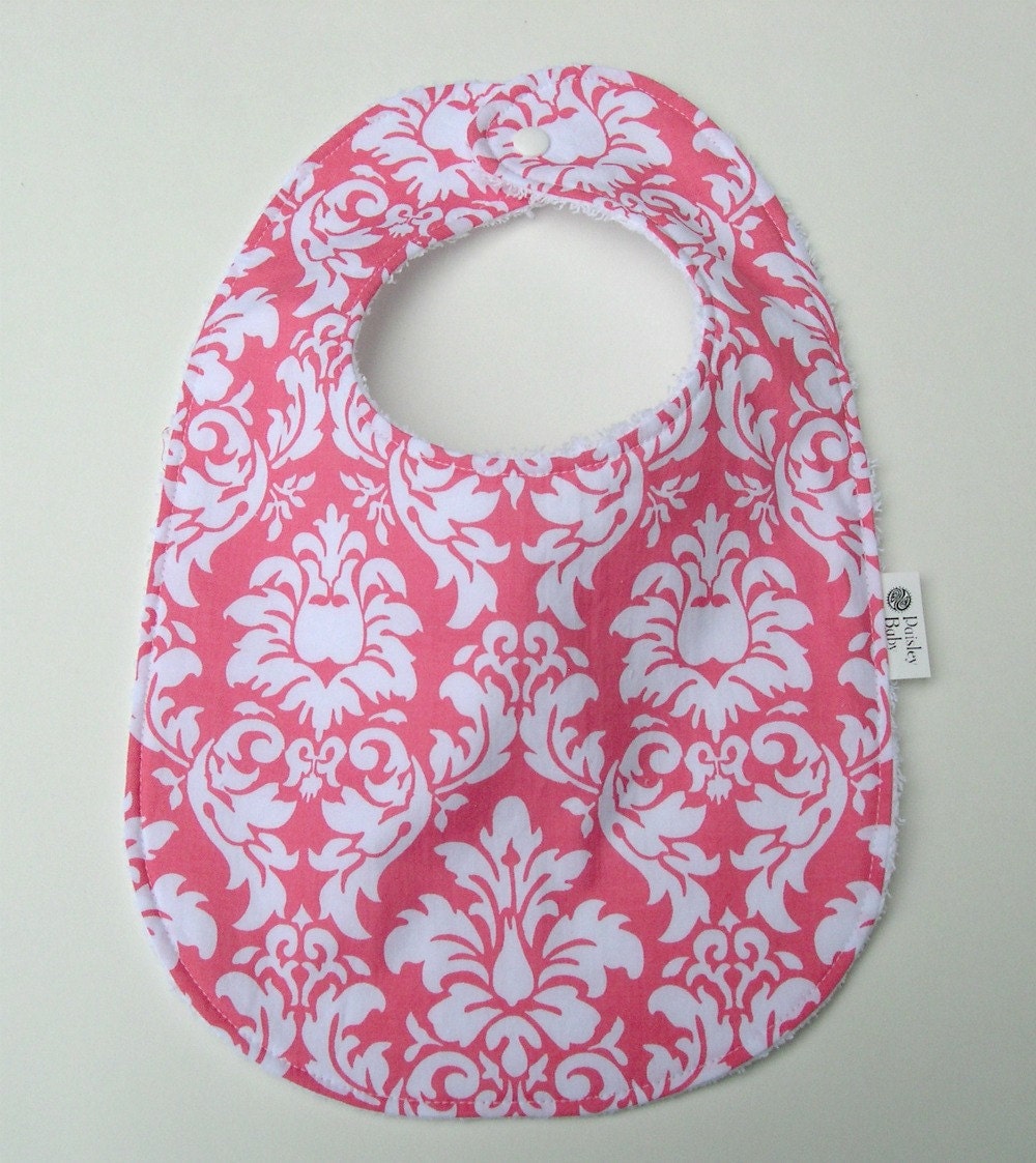 Baby Bib in Petal Pink Dandy Damask