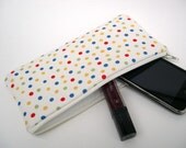 Pencil Case Makeup Bag in Retro Blue Green Red Mini Polka Dots