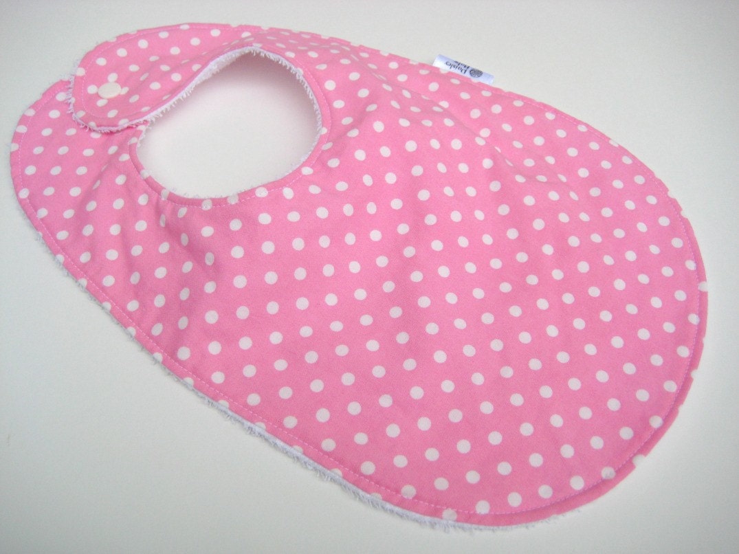 Terry Bib in Candy Pink and White Polka Dots