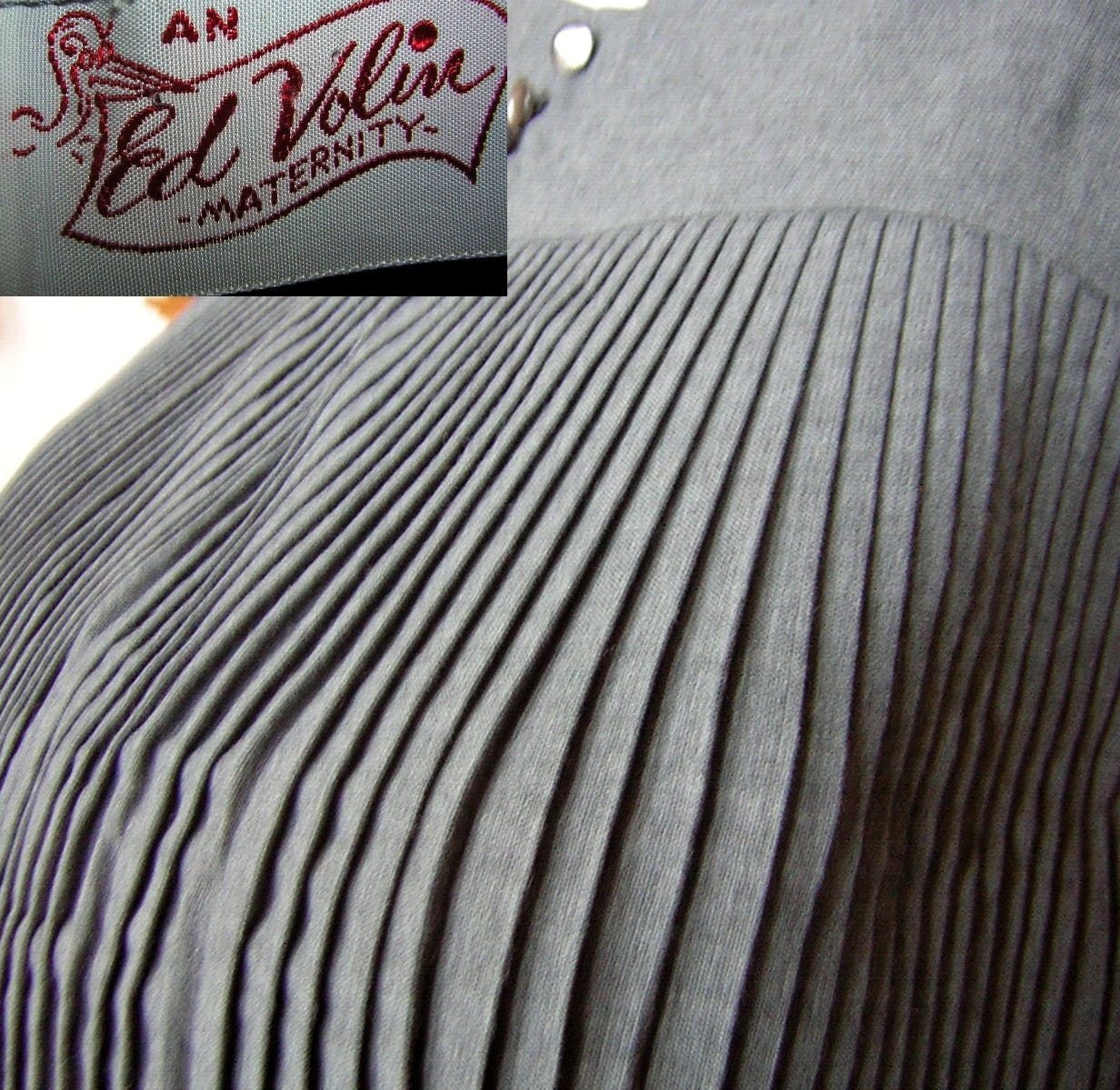 Vintage 50s MATERNITY Top Smock Gray Accordian Pleat XL New Old Stock
