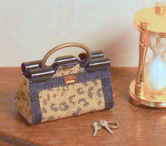 Dollhouse Miniature Leopard Print Purse or Handbag - 1/12th Scale