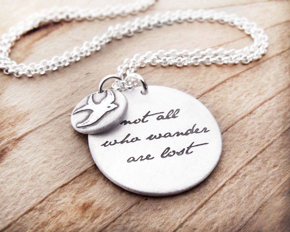 Not all who wander are lost -  Inspirational quote necklace silver