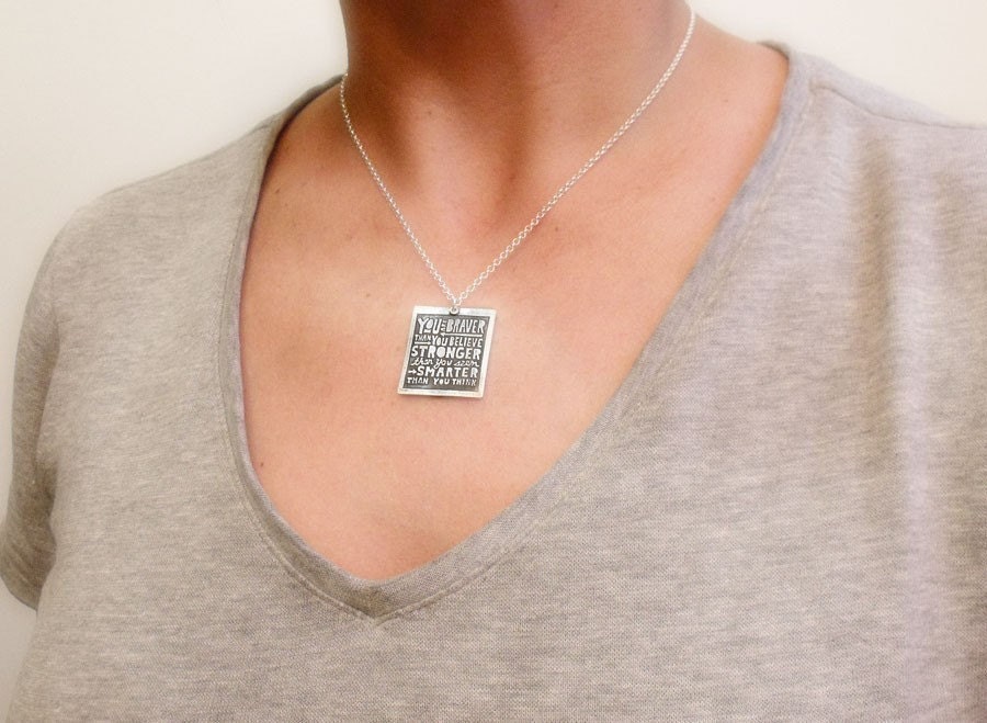Inspirational quote necklace - You are braver than you believe - Inspirational jewelry graduation