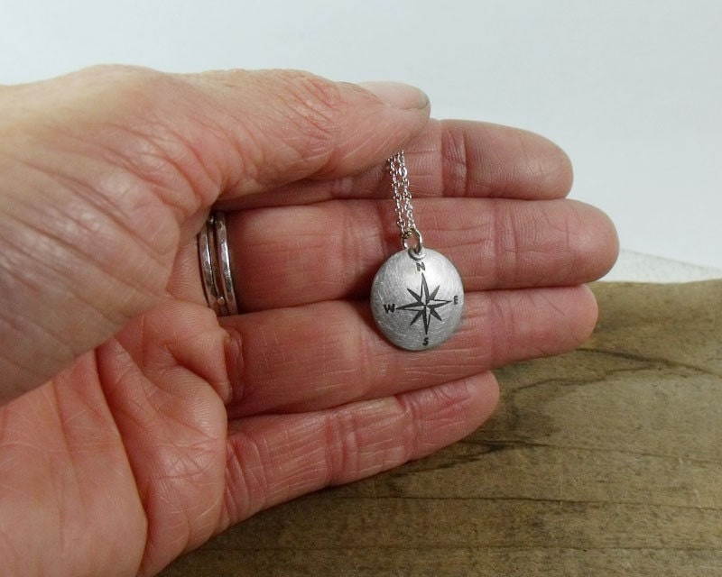 Compass necklace - silver handmade Compass rose