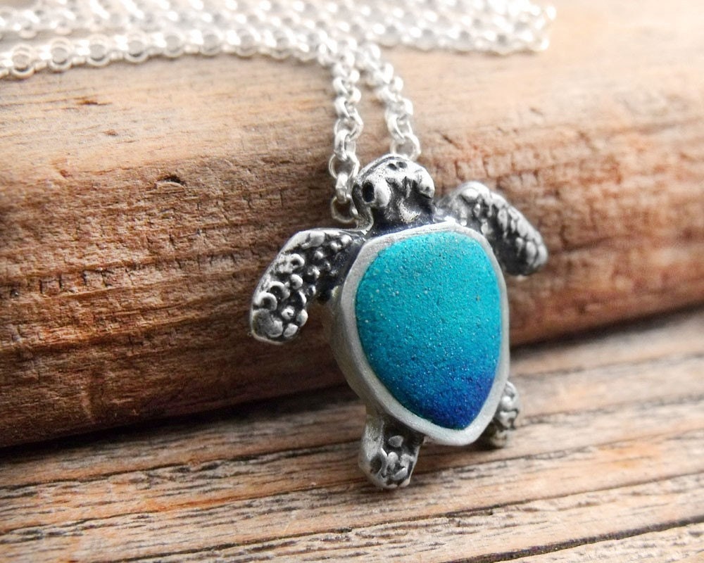 Sea turtle necklace - concrete and silver