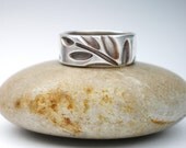 Leaf  Texture Silver Wide Band Ring, Silver Leaf Ring, Wide Silver Ring, Chunky Silver Leaf Ring, Wedding Ring, Unisex Leaf Ring