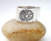 Dandelion Wish Silver Ring, Silver Dandelion Ring, Silver Flower Ring, Wide Silver Band, Silver Wedding Band, Floral Silver Ring