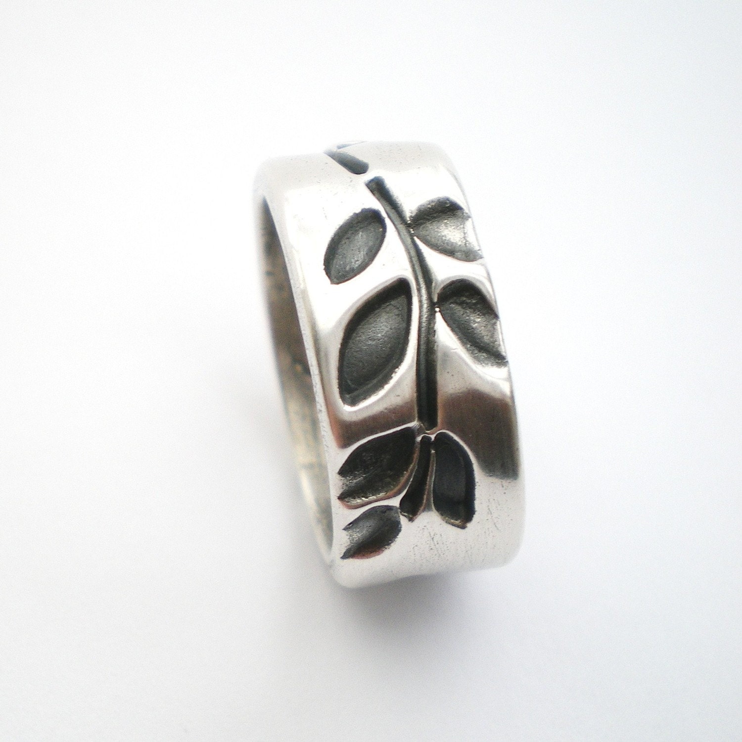 Silver Leaf Ring, Wide Silver Ring, Wide Band Ring, Silver Leaves Ring, Chunky Silver Ring, Silver Wedding Ring, Groom