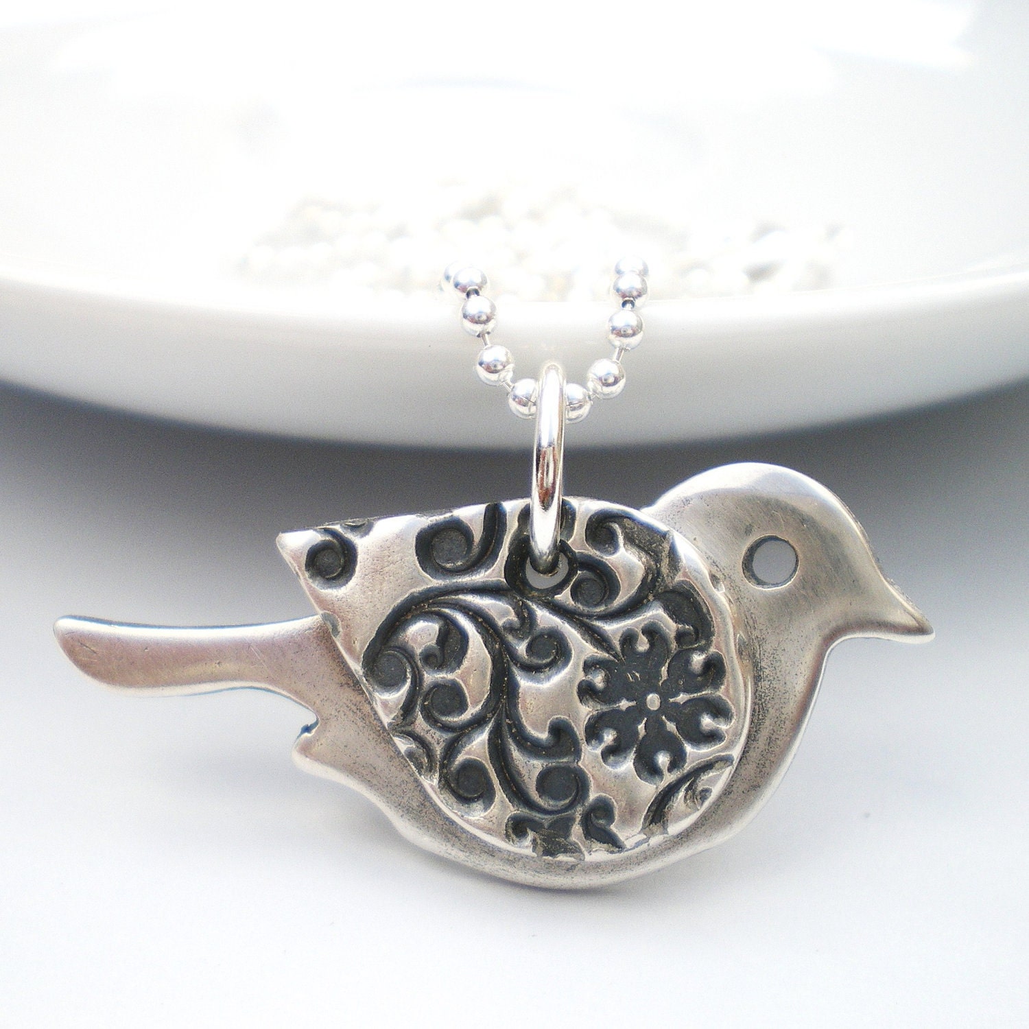 Silver Bird Pendant Orange Blossom, Silver Bird Necklace, Bride Necklace, Bridesmaid Necklace