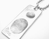 Silver Fingerprint Necklace, Military Dog Tag Necklace, Men's Silver Fingerprint Jewelry, Personalized Dad, Fathers Day