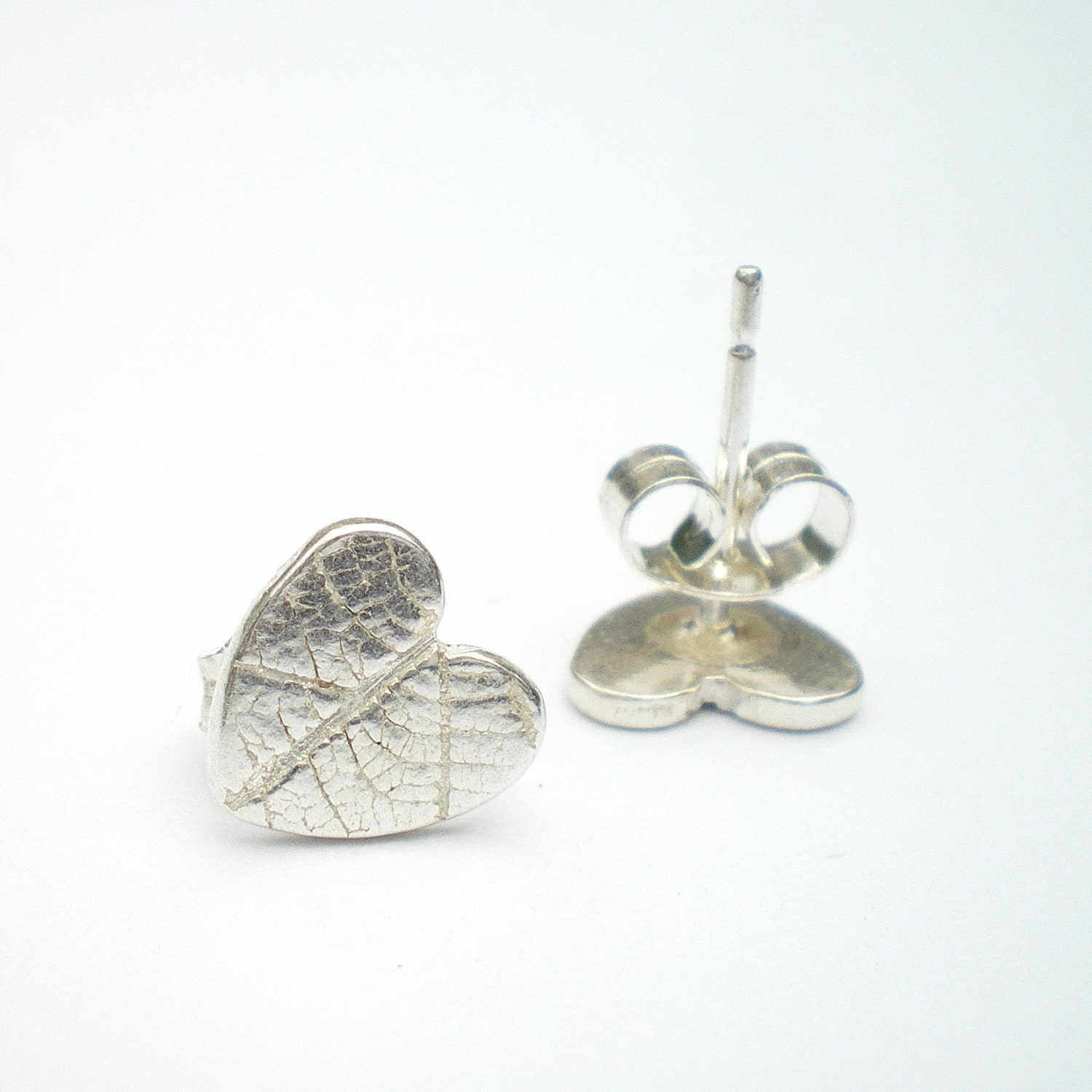 Leaf Earrings on Tiny Silver Leaf Heart Earrings  Leaf Earrings  Silver Post Earrings