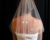 Shoulder Length Ivory Wedding Veil with Teardrop Crystals