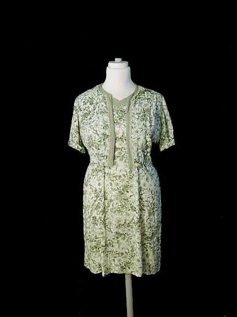 BEADED DAISIES Vintage 50's Sheer Dress & Bolero Jacket Set XL