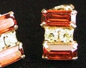 Vintage Earrings Amber Baguette Rhinestone Clip On Jewelry 1950s