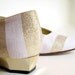 1980s Escada Shoes Gold and White Striped Vintage Flats Size 6.5 B