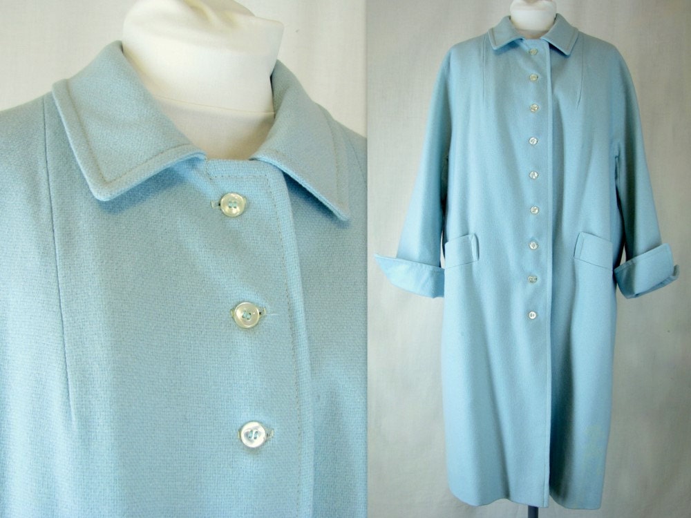 Vintage 1950s / 1960s Robins Egg Blue Swing Coat Modern Size 18 Extra Large