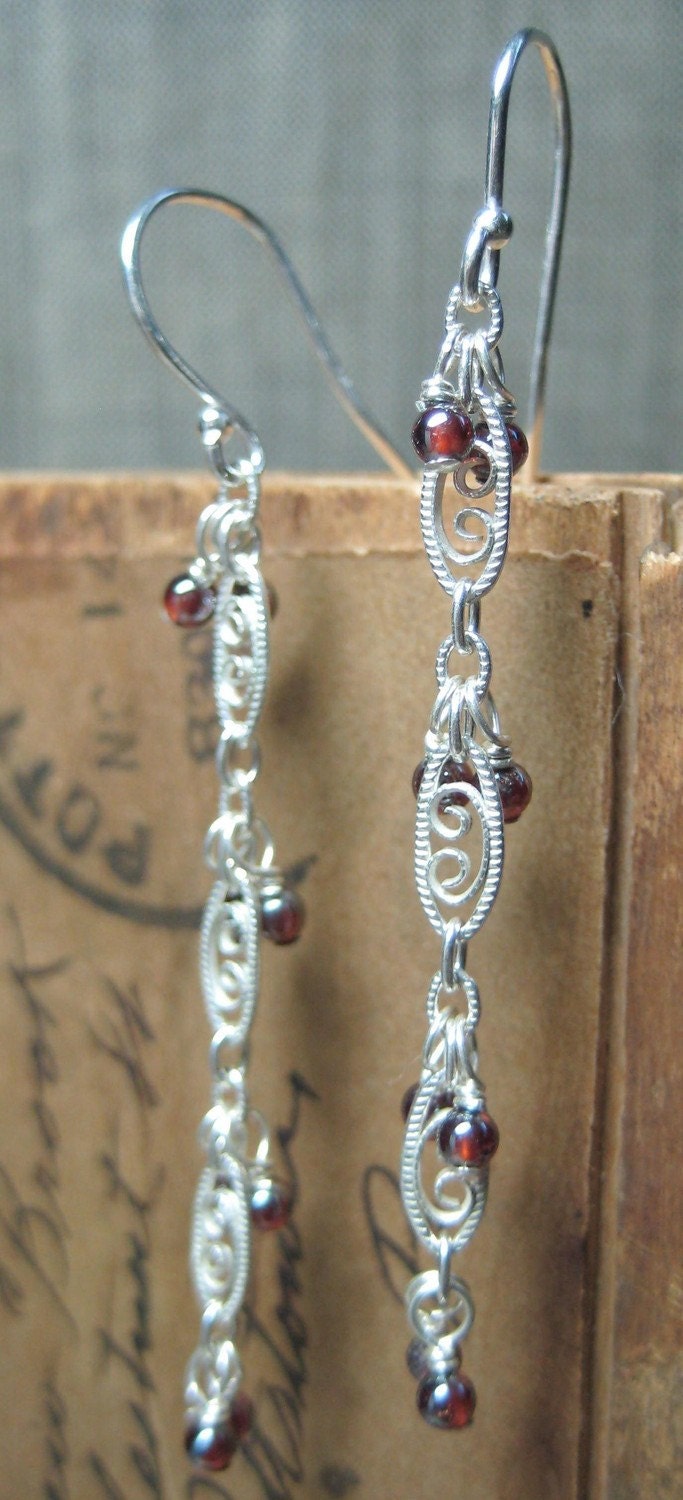 SALE Garent Silver Earrings, Gifts for her, Valentines Gifts, Gifts under 10, Ready to Ship