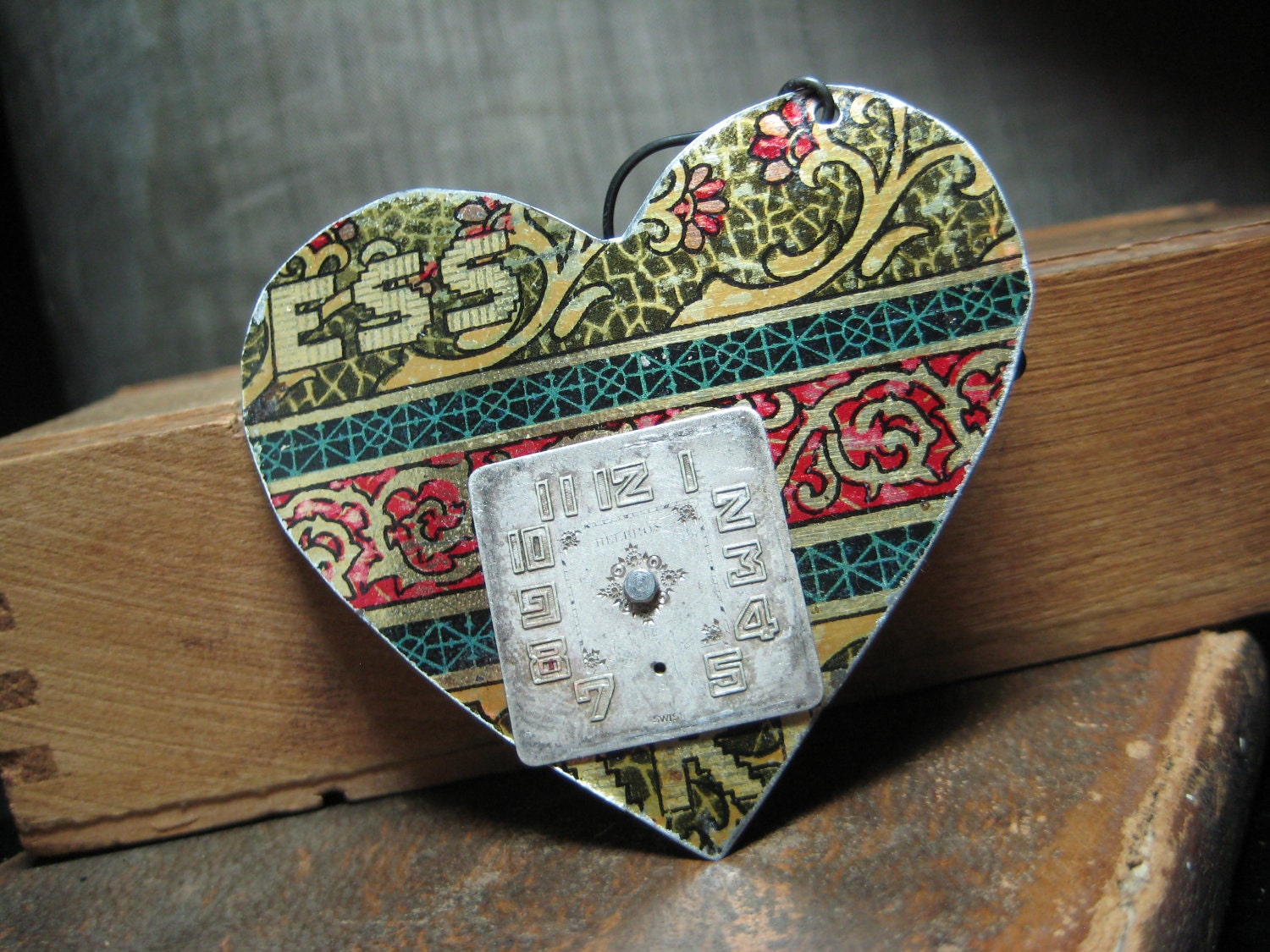 Vintage Valentine Tin Heart Ornament, Gifts for her, Gifts under 15, Upcycled