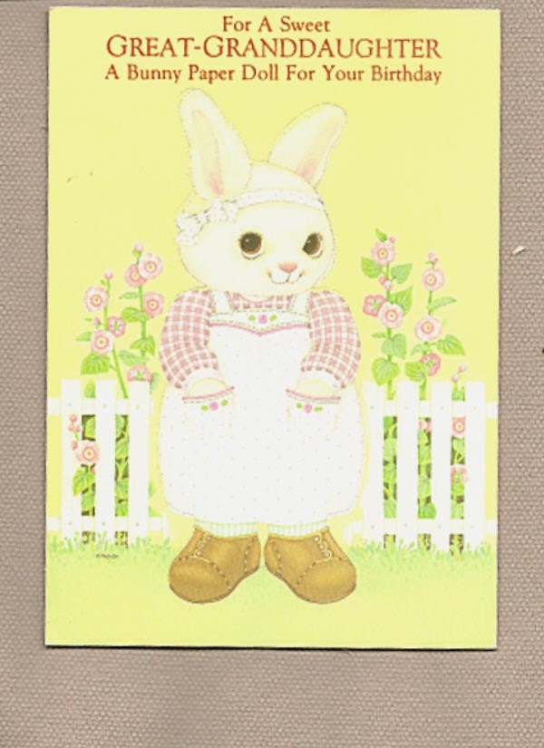 Vintage Birthday Great Granddaughter Card - Paper Dolls Bunny