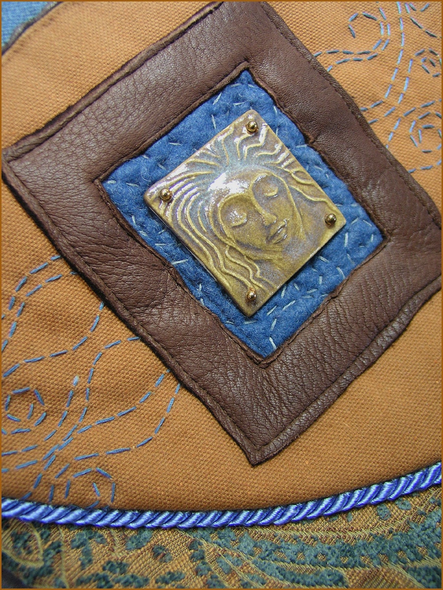 Golden Goddess Blue Tapestry Denim Mermaid FINN Soulder Bag