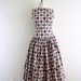 Vintage Folk Print Dress . Day Dress . Picnic Gingham . 1950s . Small