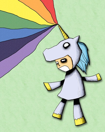 Rainbow Unicorn Assault Art Print Illustration