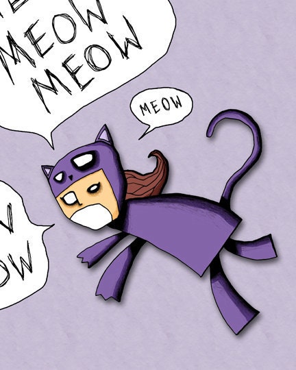 Kitty Cat Lady Illustration Art Print