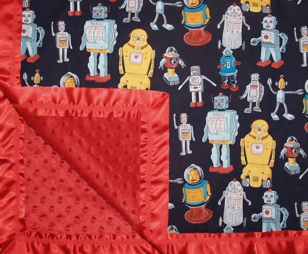 Retro-styled robot boys blanket by MamaSan and Miso Punk- shower gift