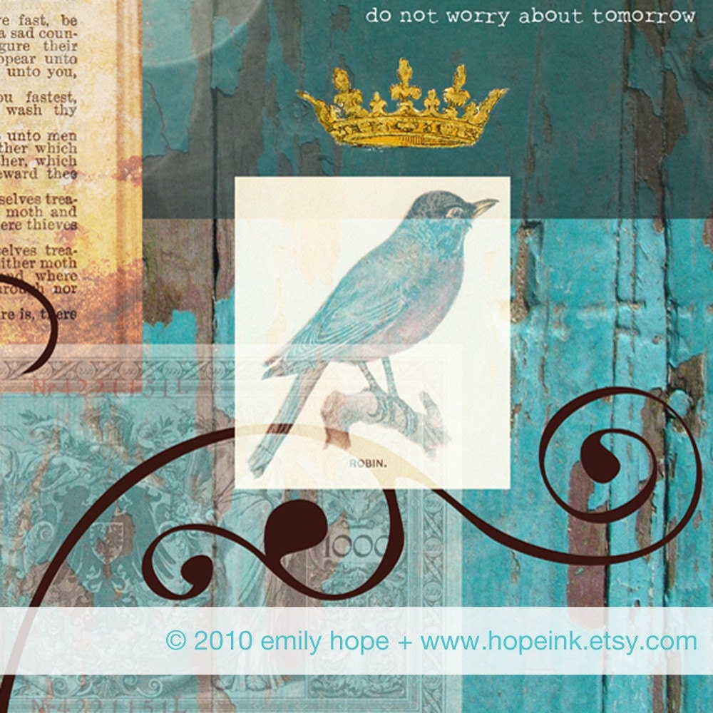 Scripture Art Print, Bible Verse Vintage Collage Design (16x20)