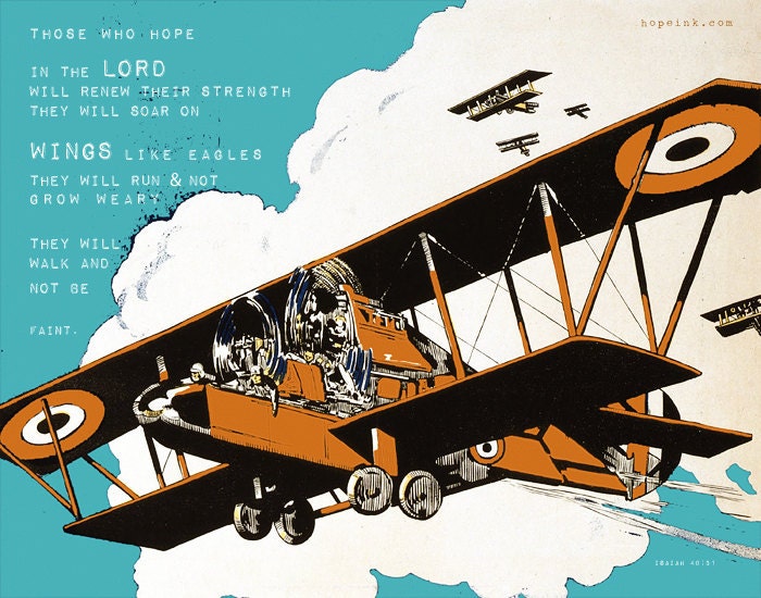 Vintage Airplane Scripture Print, Wings, Isaiah 40 (8x10)