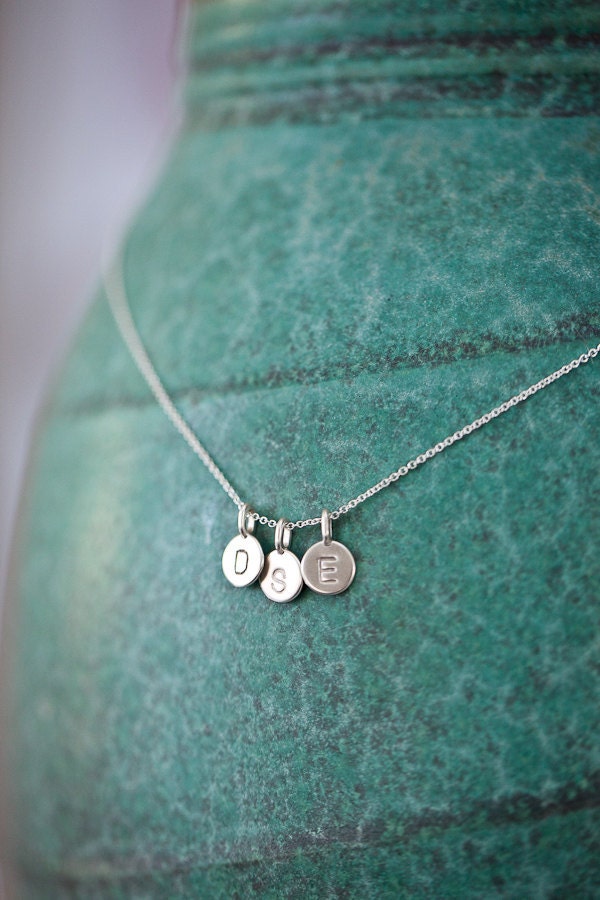 THREE Charms Tiny Initial Necklace in Sterling Silver