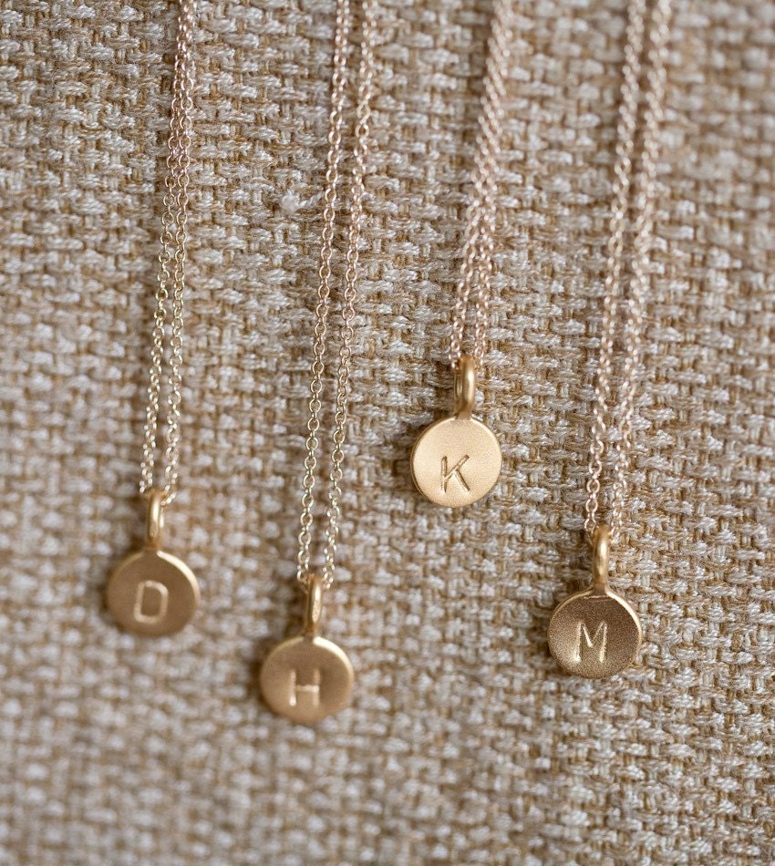ONE Charm TIny Initial Necklace in 14k Gold Vermeil