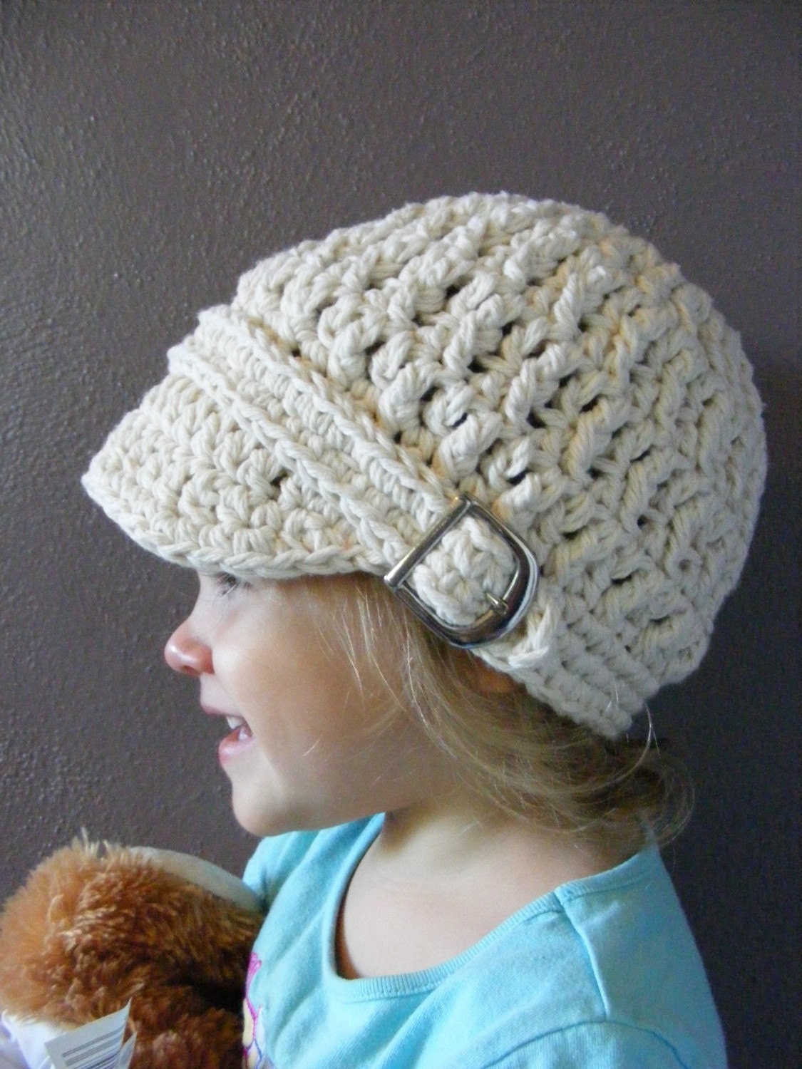 Baby Hat, 9 to 12 Month Crochet Cotton Visor Hat Buckle Beanie Baby Hat - Ecru Visor Beanie for Baby Boys and Baby Girls