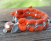 Burnt Orange Recycled T Shirt  Charm Bracelet