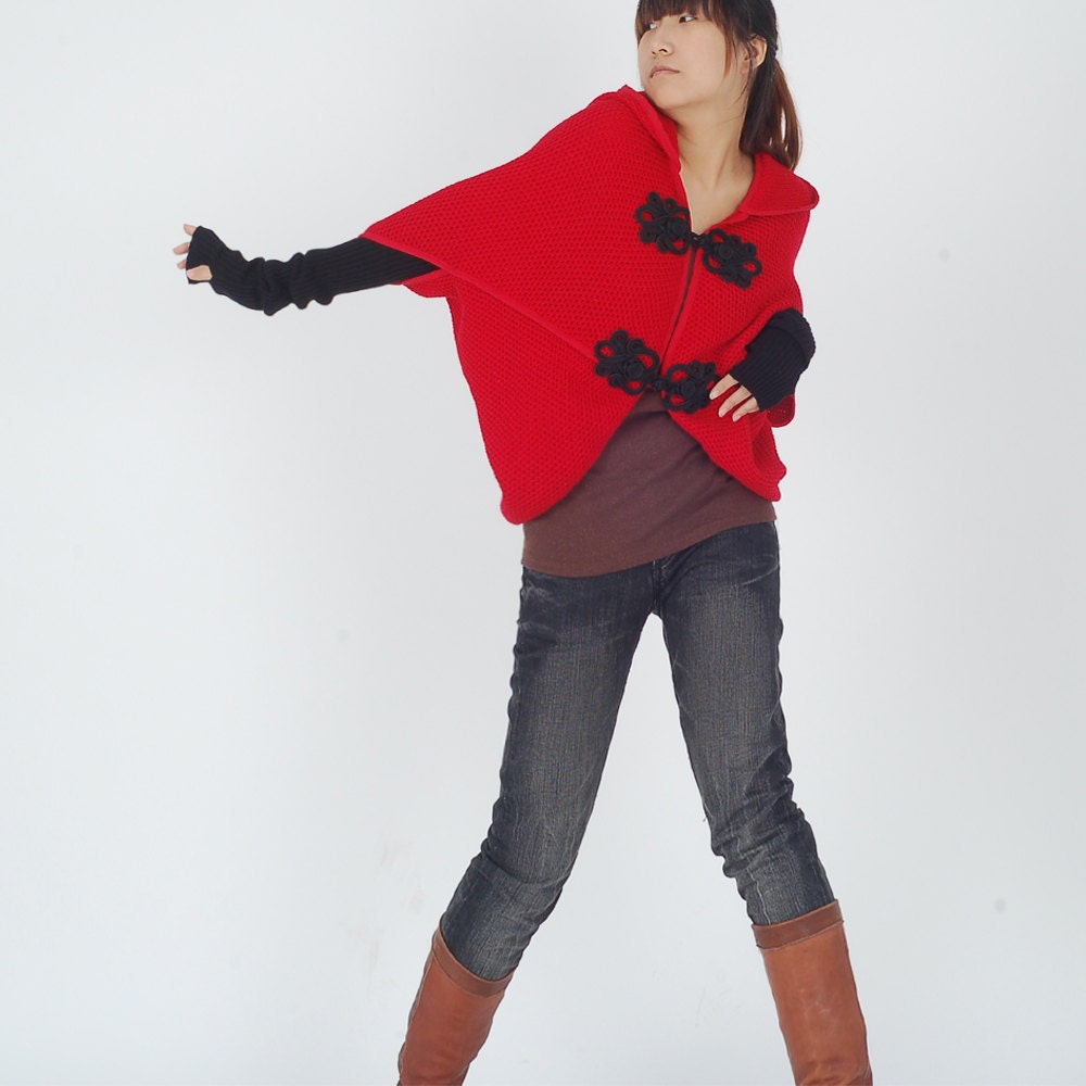 Little riding hood - woolen knits shawl hoodie  (P1102)