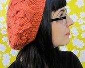 SUPER SALE Daisy Cutter Slouchy Cabled Beret in Tigerlily