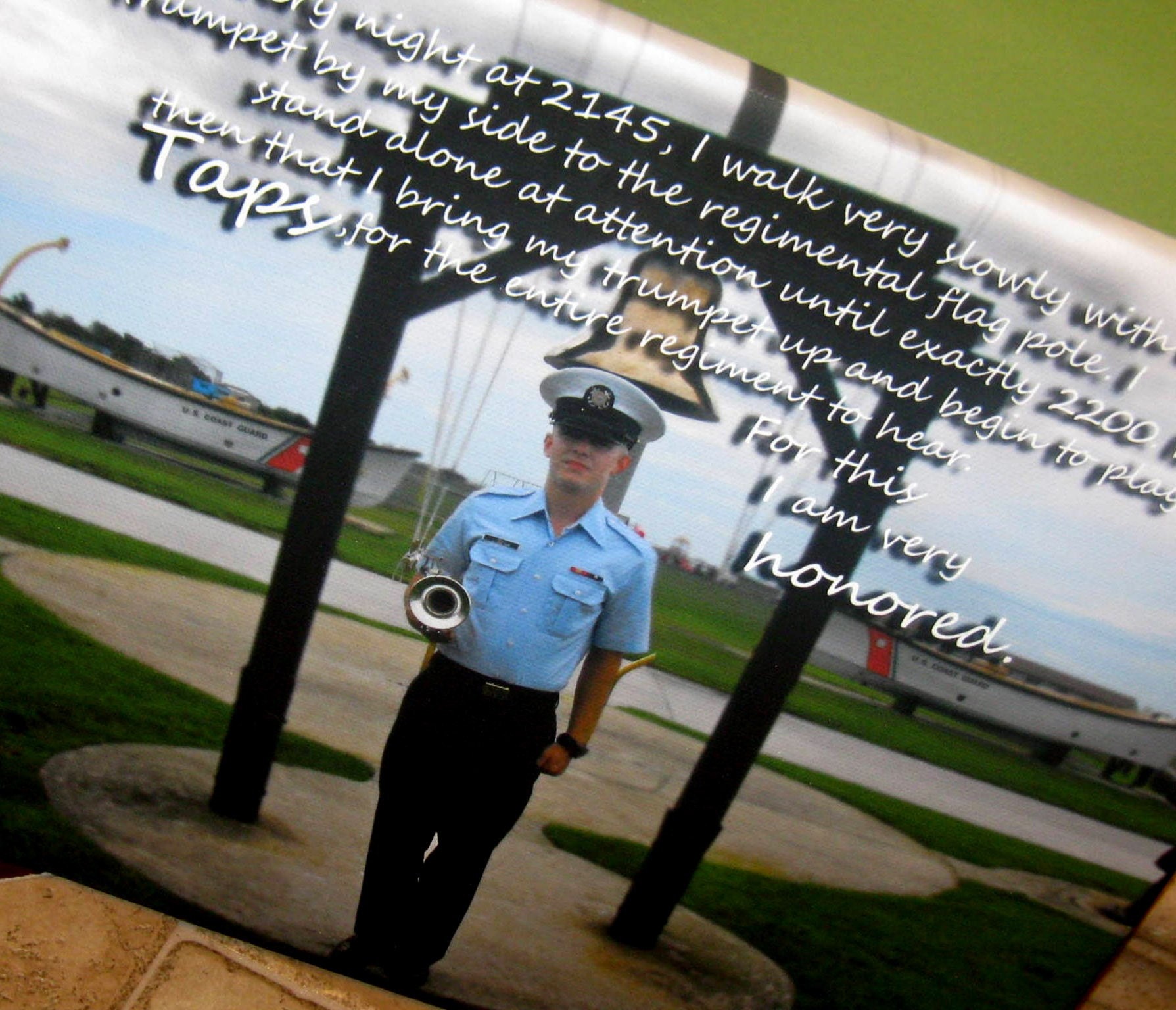 Art Soldier Veteran Marine Navy Custom In Uniform Words Photo Canvas measures 14x14