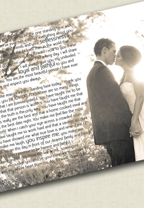 Personalized Wedding photo to canvas words, vows, personalized message to spouse 24X36 inches